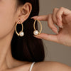 Wholesale Stainless Steel Geometric Cut Out Pearl Vintage Earrings Electroplated