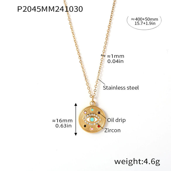 Wholesale 316L Stainless Steel Geometric Devil's Eye Pendant Necklace With Electroplating Light Luxury Style