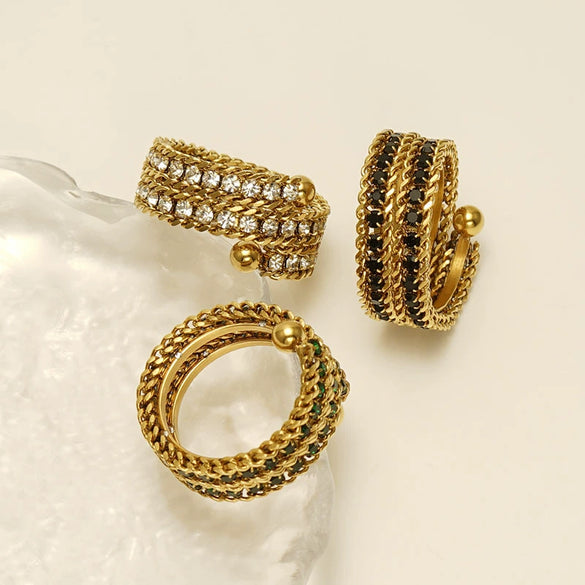 Wholesale 316L Stainless Steel Geometric Diamond Multi Layer Opening Adjustable Women's Ring