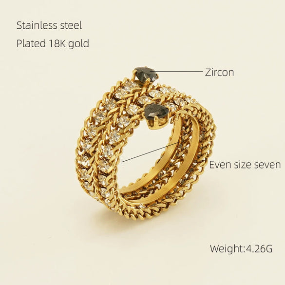 Wholesale 316L Stainless Steel Geometric Diamond Multi Layer Opening Adjustable Women's Ring