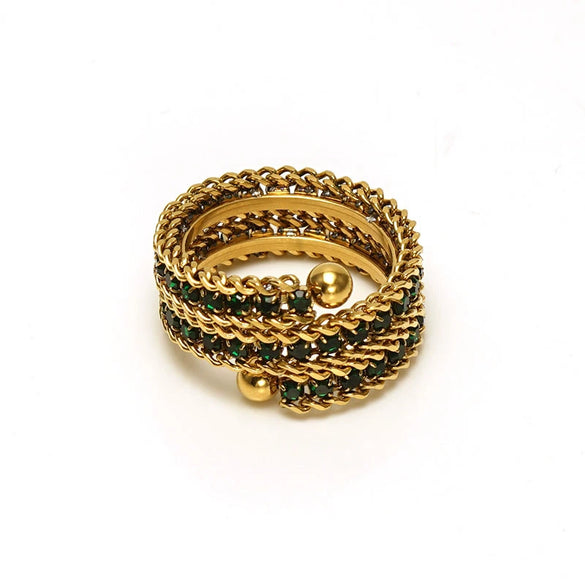 Wholesale 316L Stainless Steel Geometric Diamond Multi Layer Opening Adjustable Women's Ring