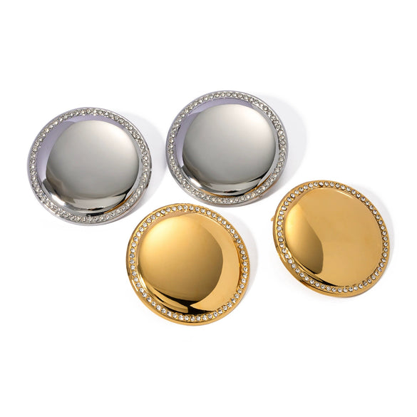 Wholesale Stainless Steel Geometric Disc Earrings With Diamond Inlay And Gold Plated For Women