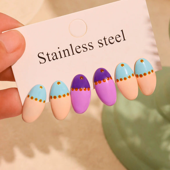 Wholesale 316L Stainless Steel Geometric Dopamine Earrings Glazed Electroplated Cute Oil Painting Style Cartoon