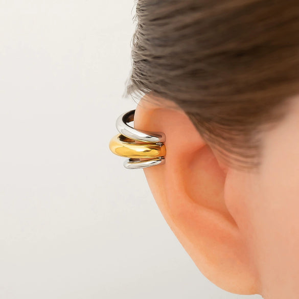 Wholesale Stainless Steel Geometric Double C Earless Ear Bone Clip Earrings With Electroplated 18K Gold For Women