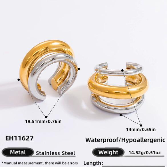 Wholesale Stainless Steel Geometric Double C Earless Ear Bone Clip Earrings With Electroplated 18K Gold For Women
