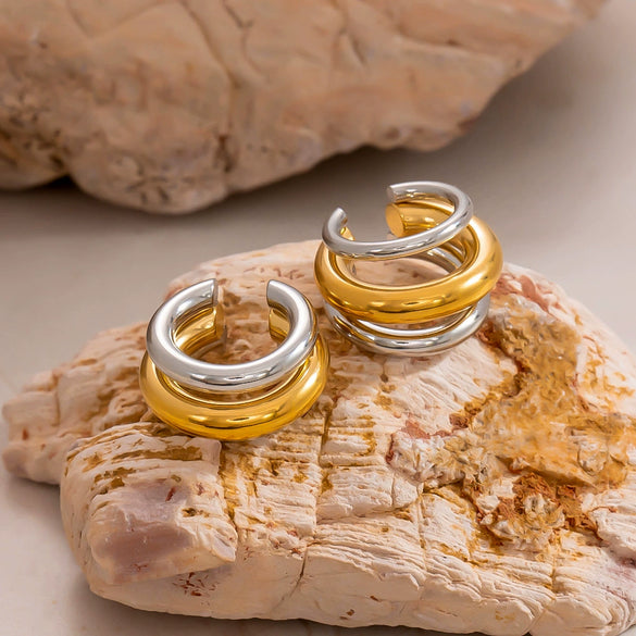 Wholesale Stainless Steel Geometric Double C Earless Ear Bone Clip Earrings With Electroplated 18K Gold For Women