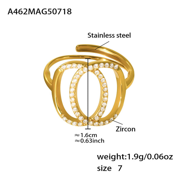 Wholesale 316L Stainless Steel Geometric Double Circle Ring Electroplated Fashion Design