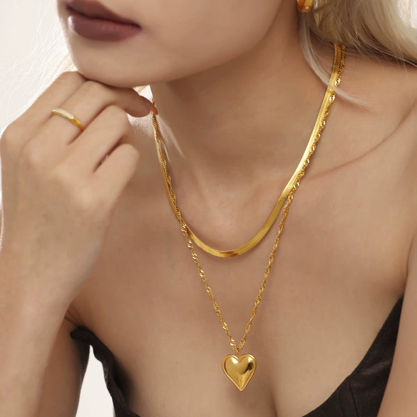 Wholesale Stainless Steel Geometric Double Clavicle Necklace Jewelry Electroplated With 18K Gold For Women Light Luxury Style