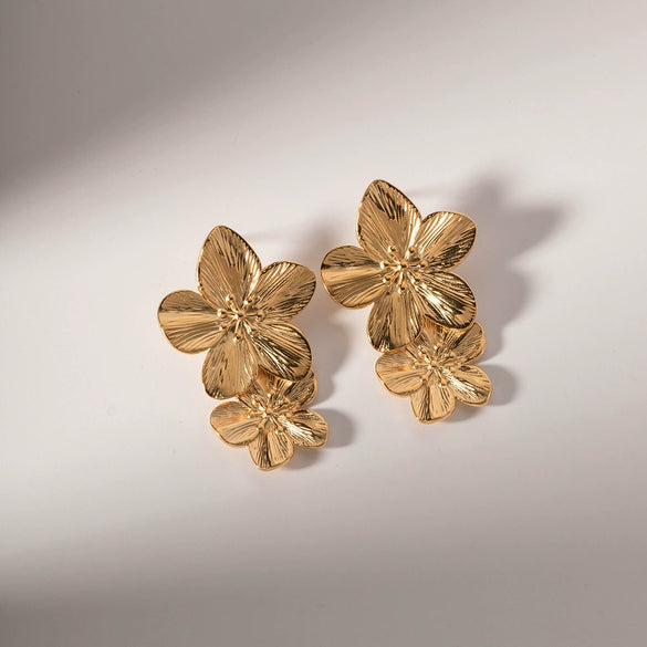 Wholesale Stainless Steel Geometric Double Flower Electroplated Women's Earrings Fashion Light Luxury Style