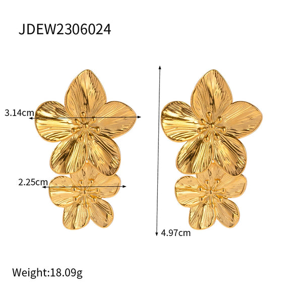 Wholesale Stainless Steel Geometric Double Flower Electroplated Women's Earrings Fashion Light Luxury Style