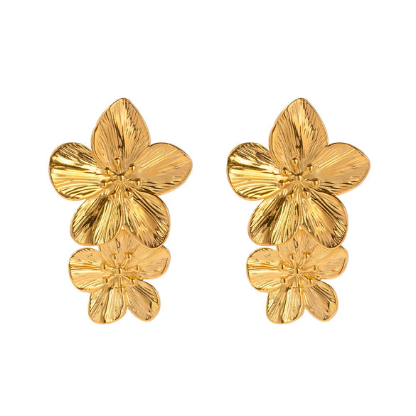 Wholesale Stainless Steel Geometric Double Flower Electroplated Women's Earrings Fashion Light Luxury Style