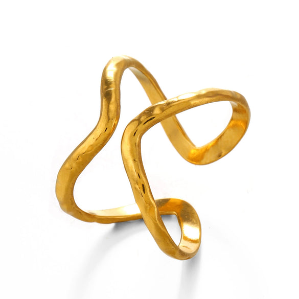 Wholesale Stainless Steel Geometric Double Layer Line Design Electroplated Ring For Women