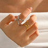 Wholesale Stainless Steel Geometric Double Layer Line Design Electroplated Ring For Women
