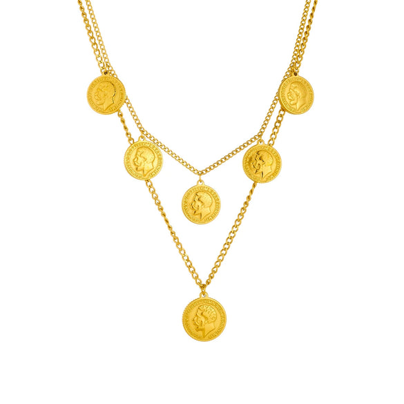 Wholesale Stainless Steel Geometric Double Layer Round Tag Retro Necklace For Women With Electroplating