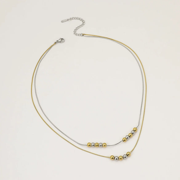 Wholesale Stainless Steel Geometric Double Layer Stacked Ball Necklace With Snake Bone Chain And Electroplating Design For Women