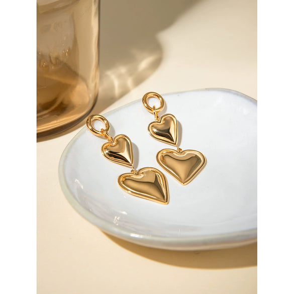Wholesale Stainless Steel Geometric Double Love Earrings Jewelry With Electroplating