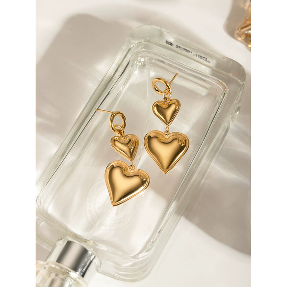 Wholesale Stainless Steel Geometric Double Love Earrings Jewelry With Electroplating