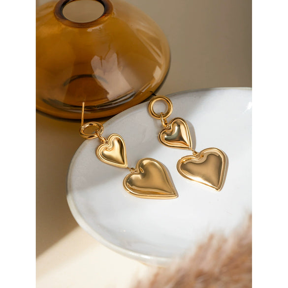 Wholesale Stainless Steel Geometric Double Love Earrings Jewelry With Electroplating