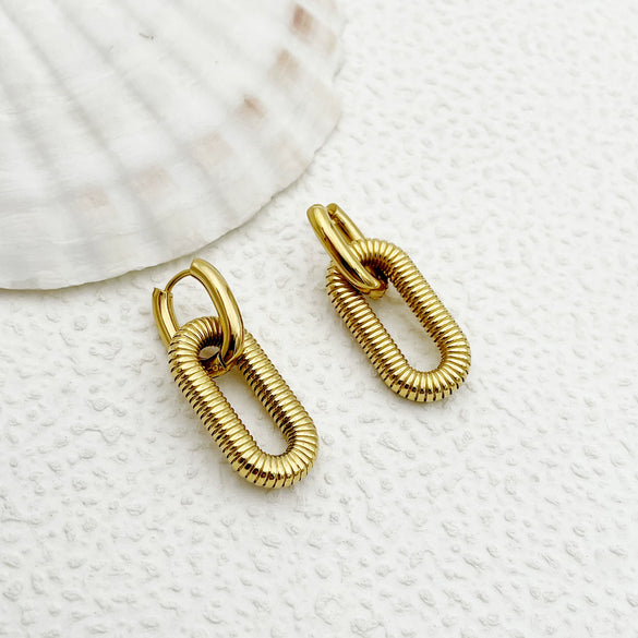 Wholesale Stainless Steel Geometric Double Ring Earrings 14K Gold Plated