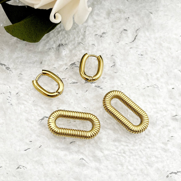 Wholesale Stainless Steel Geometric Double Ring Earrings 14K Gold Plated