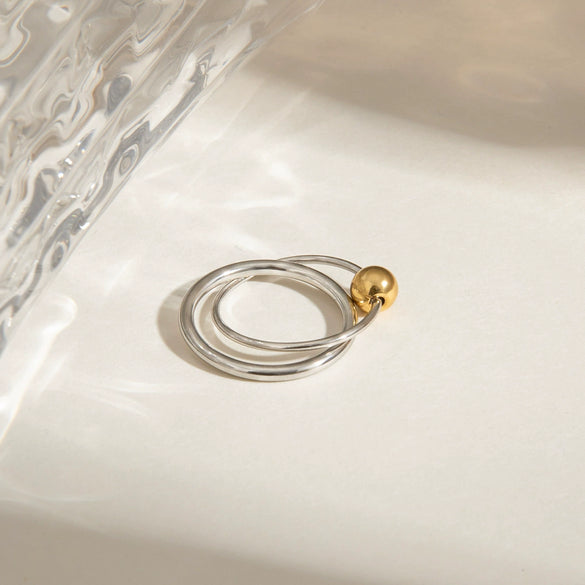 Wholesale Stainless Steel Geometric Double Ring Retro Women's Ring With Electroplating