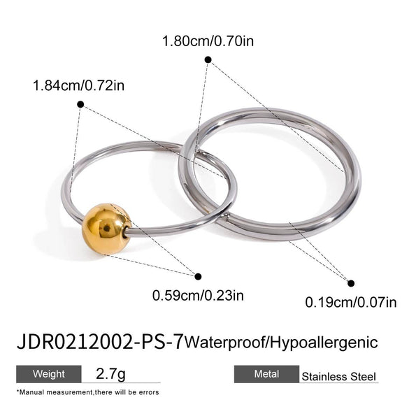 Wholesale Stainless Steel Geometric Double Ring Retro Women's Ring With Electroplating