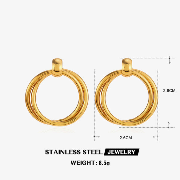 Wholesale Stainless Steel Geometric Double Round Earrings With Electroplating Design For Women