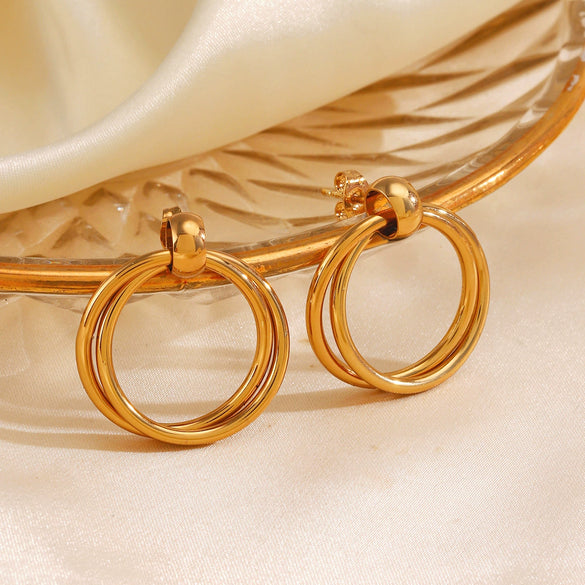 Wholesale Stainless Steel Geometric Double Round Earrings With Electroplating Design For Women