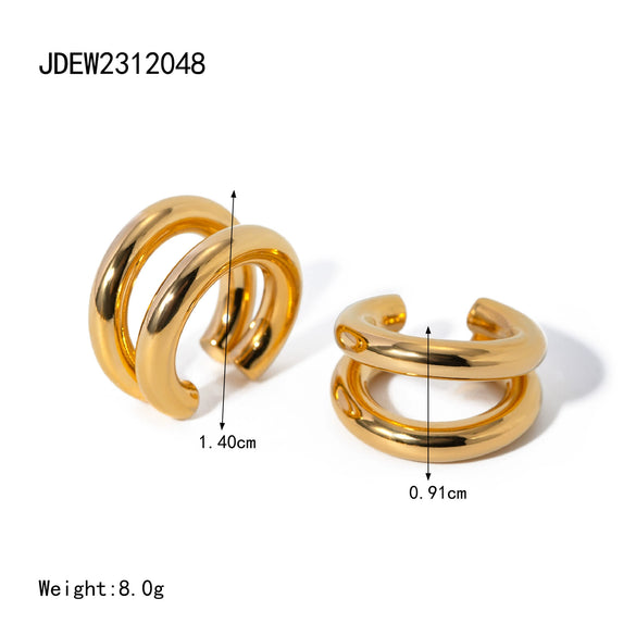 Wholesale Stainless Steel Geometric Doublelayer Ear Clip Earrings With Electroplating French Retro Design