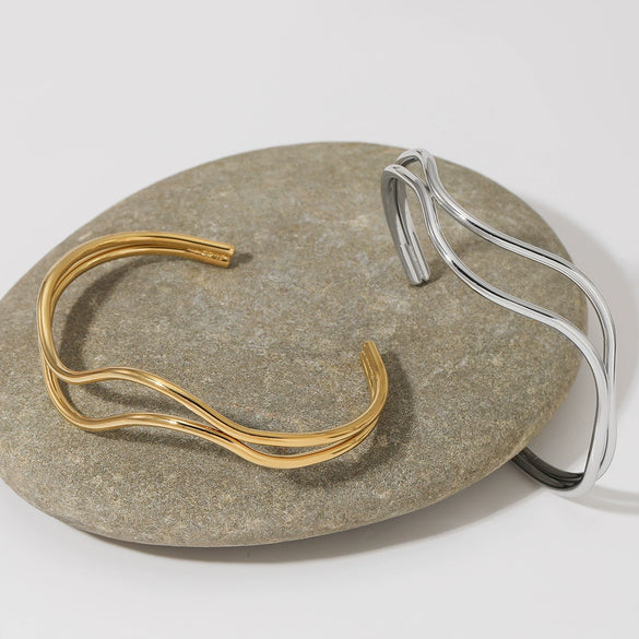 Wholesale Stainless Steel Geometric Doublelayer Open Bracelet With Electroplating Hand Jewelry