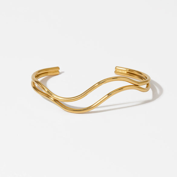 Wholesale Stainless Steel Geometric Doublelayer Open Bracelet With Electroplating Hand Jewelry