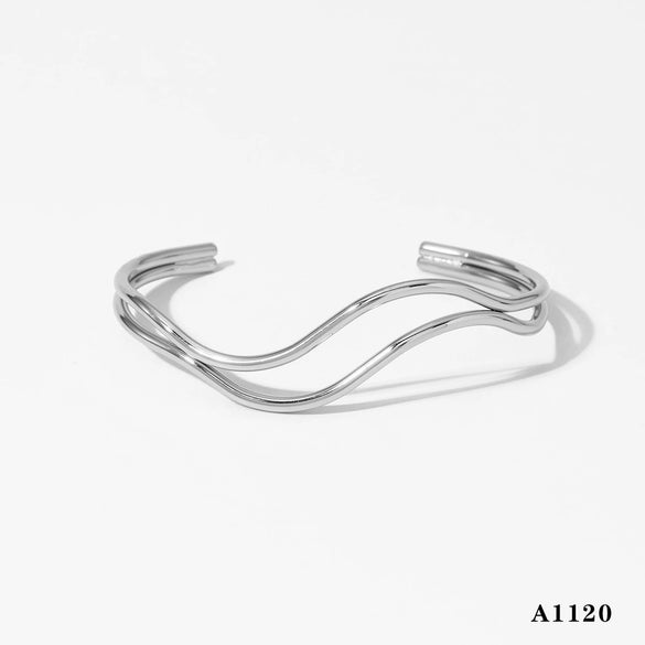 Wholesale Stainless Steel Geometric Doublelayer Open Bracelet With Electroplating Hand Jewelry