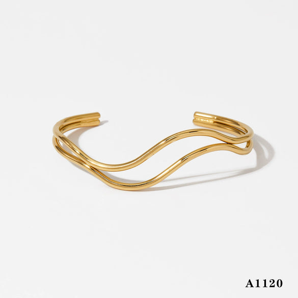 Wholesale Stainless Steel Geometric Doublelayer Open Bracelet With Electroplating Hand Jewelry