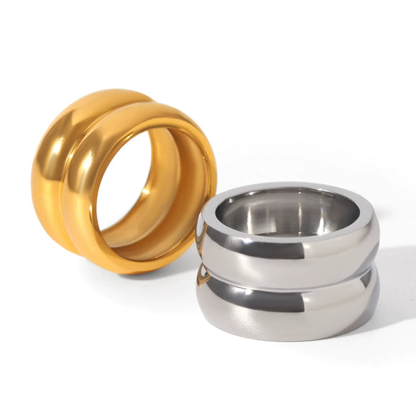 Wholesale Stainless Steel Geometric Doublelayer Ring Electroplated Hand Jewelry For Women
