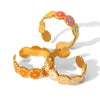 Wholesale Stainless Steel Geometric Dripping Oil Daisy Open Ring Women's Jewelry