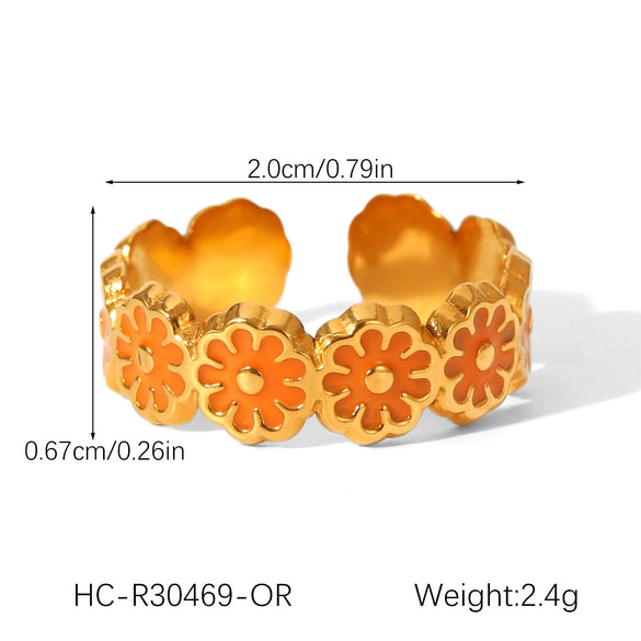 Wholesale Stainless Steel Geometric Dripping Oil Daisy Open Ring Women's Jewelry