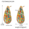 Wholesale 316L Stainless Steel Geometric Drop Shape Electroplated Women's Earrings With Mixed Color Zircon