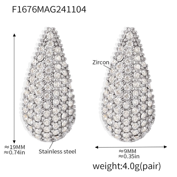 Wholesale 316L Stainless Steel Geometric Drop Shape Electroplated Women's Earrings With Mixed Color Zircon