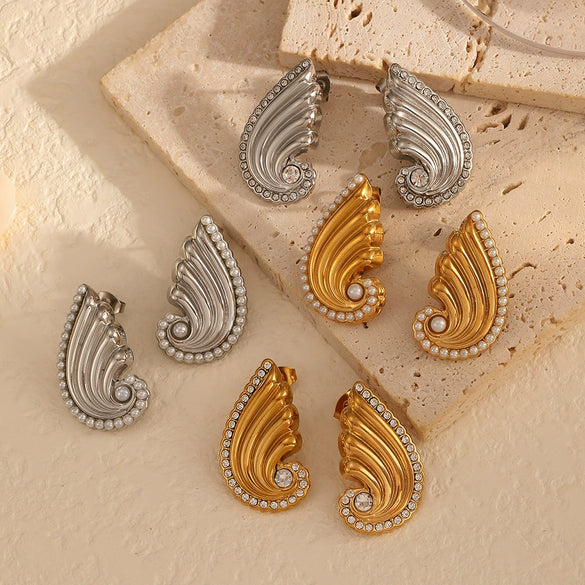 Wholesale Stainless Steel Geometric Drop Shape Zircon Earrings For Women