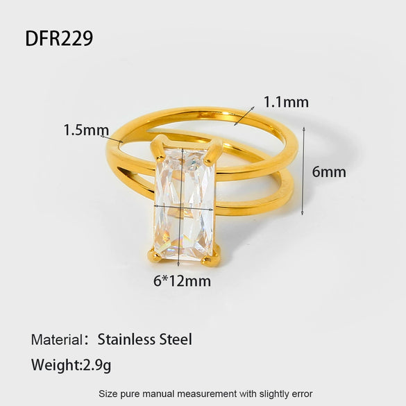 Wholesale Stainless Steel Geometric Drop Shape Zirconia Ring 18K Gold Plated For Women
