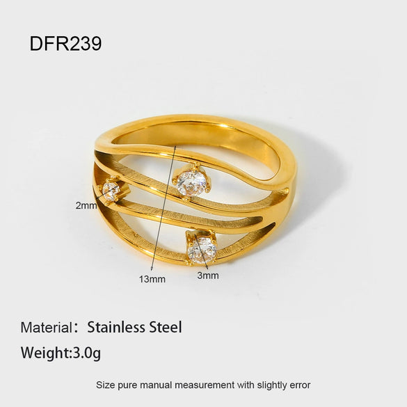 Wholesale Stainless Steel Geometric Drop Shape Zirconia Ring 18K Gold Plated For Women