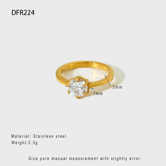 Wholesale Stainless Steel Geometric Drop Shape Zirconia Ring 18K Gold Plated For Women