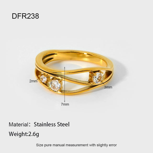 Wholesale Stainless Steel Geometric Drop Shape Zirconia Ring 18K Gold Plated For Women