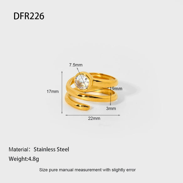 Wholesale Stainless Steel Geometric Drop Shape Zirconia Ring 18K Gold Plated For Women