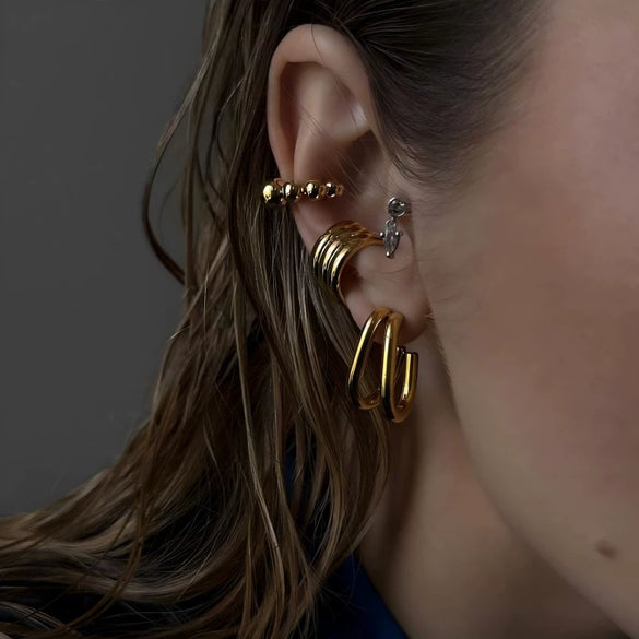 Wholesale Stainless Steel Geometric Ear Clip Earrings With Electroplating And Niche Personality Design