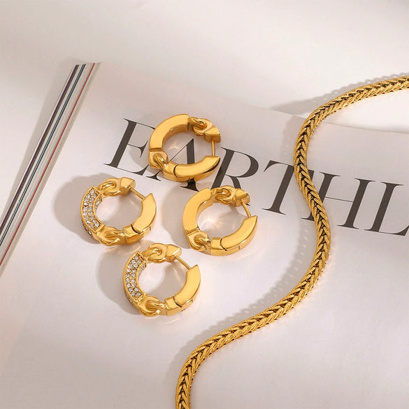 Wholesale Stainless Steel Geometric Earrings With Diamond Inlay And Electroplating For Women