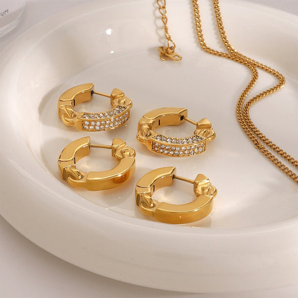 Wholesale Stainless Steel Geometric Earrings With Diamond Inlay And Electroplating For Women