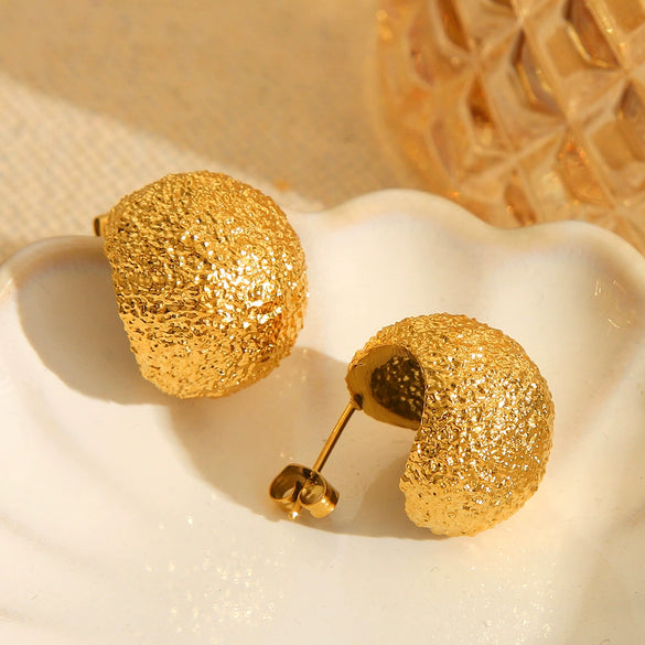 Wholesale Stainless Steel Geometric Earrings With Frosted Hammer Texture And Electroplating