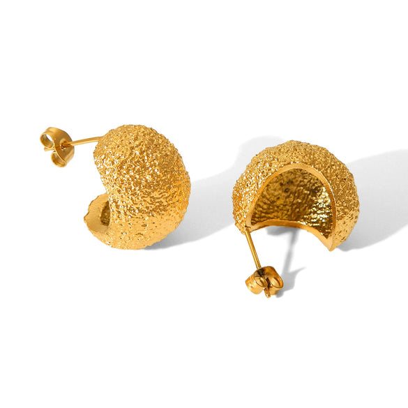 Wholesale Stainless Steel Geometric Earrings With Frosted Hammer Texture And Electroplating