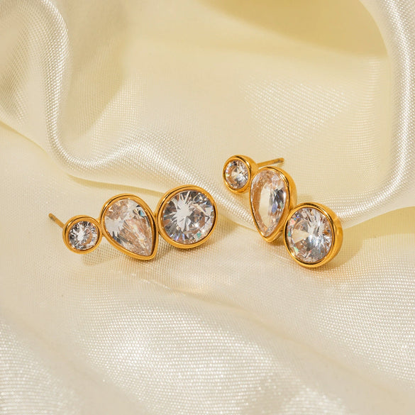 Wholesale Stainless Steel Geometric Earrings With Zircon Electroplated Ear Jewelry For Women